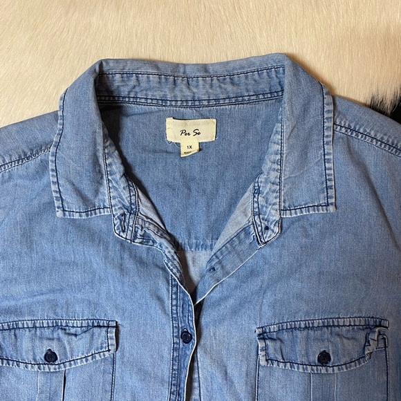 Per Se women's blue denim button-down shirt - Picture 5 of 8
